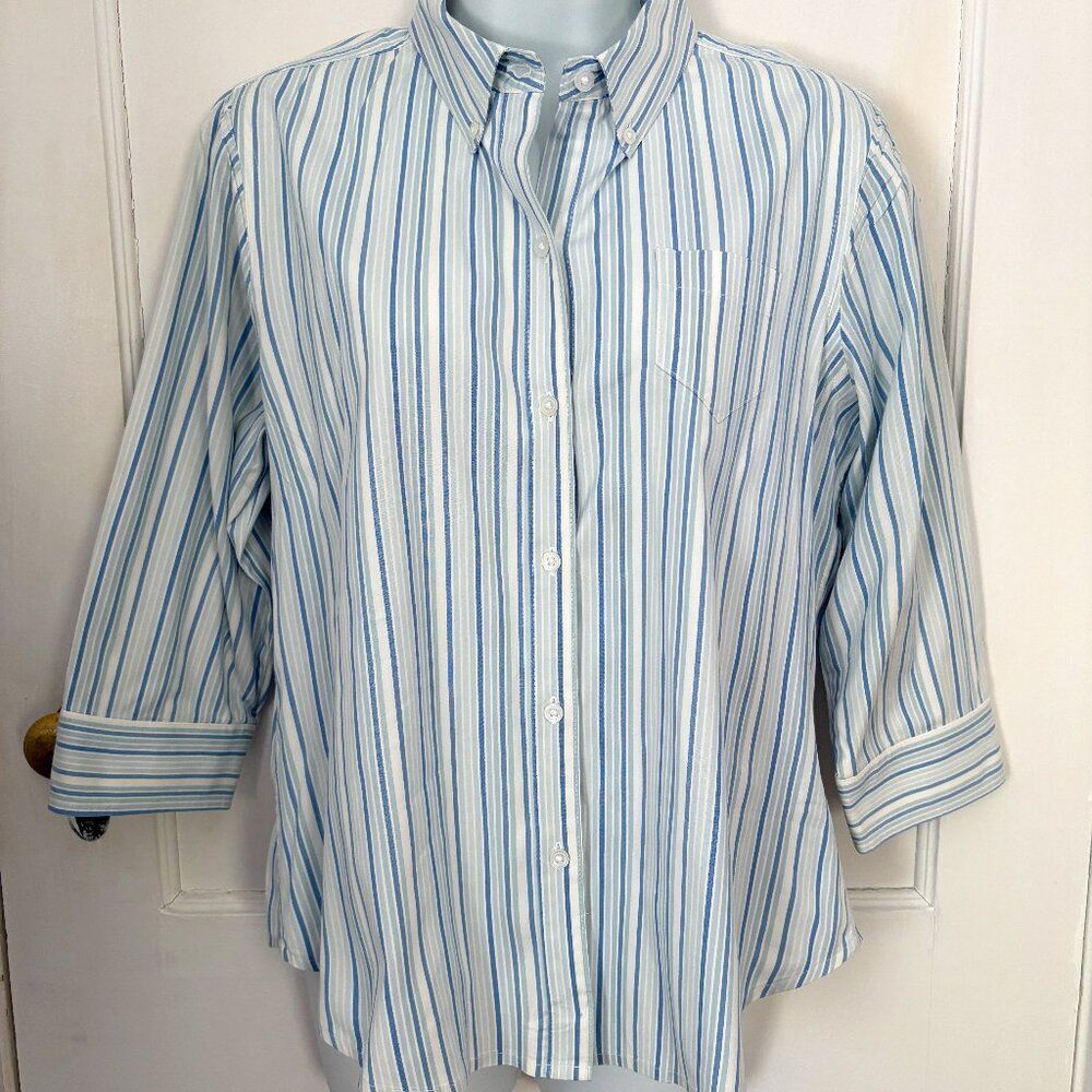 Gap, Shades of Blue & White Striped Button Down Cotton & Lycra Shirt, Size S